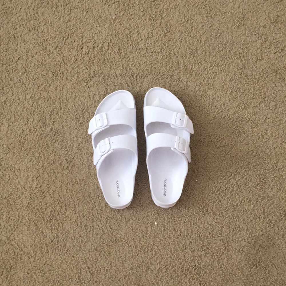 xhilaration slip on white sandals!
